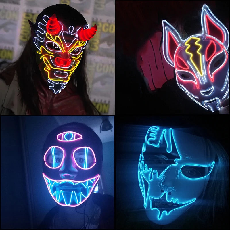 Świecąca Maska LED EL – Neon, Anime, Horror – Cosplay, Halloween, Maskarada, Karnawał