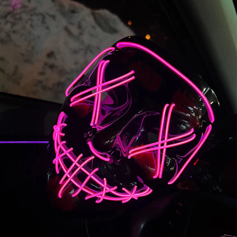 Bezprzewodowa Maska LED Neon Purge – świecąca w Ciemności, Horror Cosplay, Halloween, Maskarada, Impreza