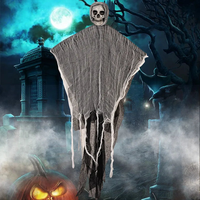 Halloweenowy Wiszący Duch – Realistyczna Dekoracja ze Szkieletem i Kosturem na Nawiedzony Dom
