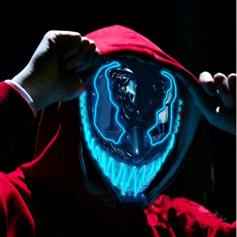 Świecąca Maska LED Halloween – Krzyk / Venom / Skorpion – Cosplay, Maskarada, Impreza