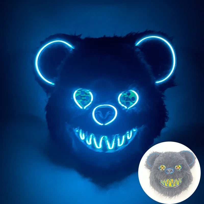Świecąca Maska LED – Krwawy Królik / Czarny Niedźwiedź – Halloween, Cosplay, Impreza