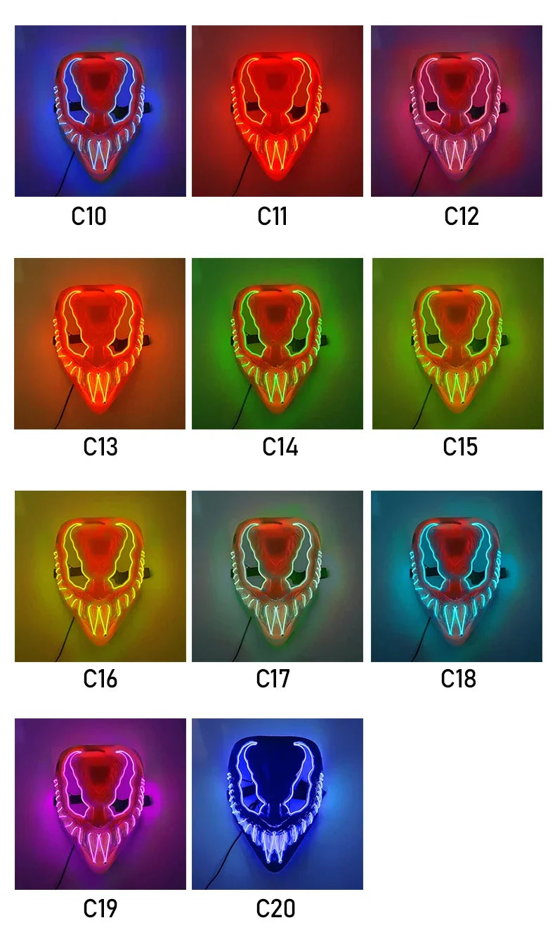Świecąca Maska LED Halloween – Krzyk / Venom / Skorpion – Cosplay, Maskarada, Impreza