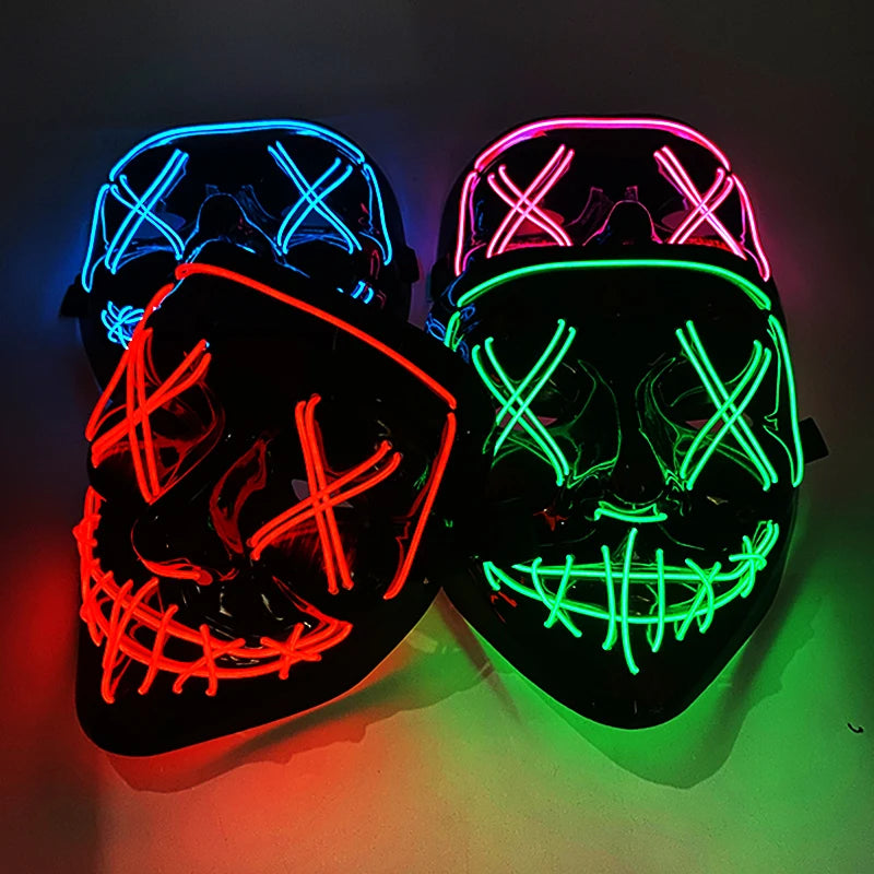 Bezprzewodowa Maska LED Neon Purge – świecąca w Ciemności, Horror Cosplay, Halloween, Maskarada, Impreza