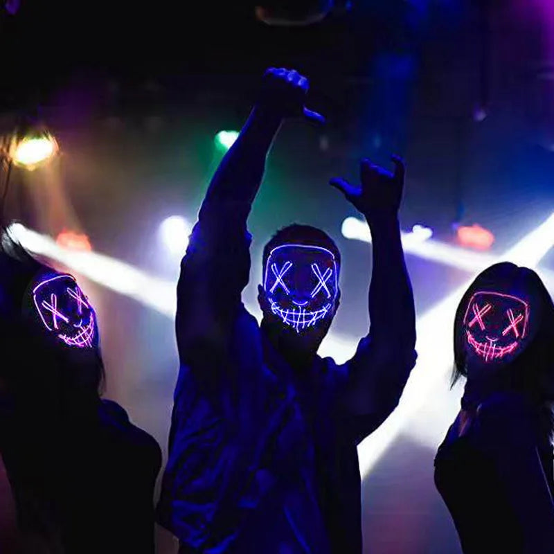 Bezprzewodowa Maska LED Neon Purge – świecąca w Ciemności, Horror Cosplay, Halloween, Maskarada, Impreza
