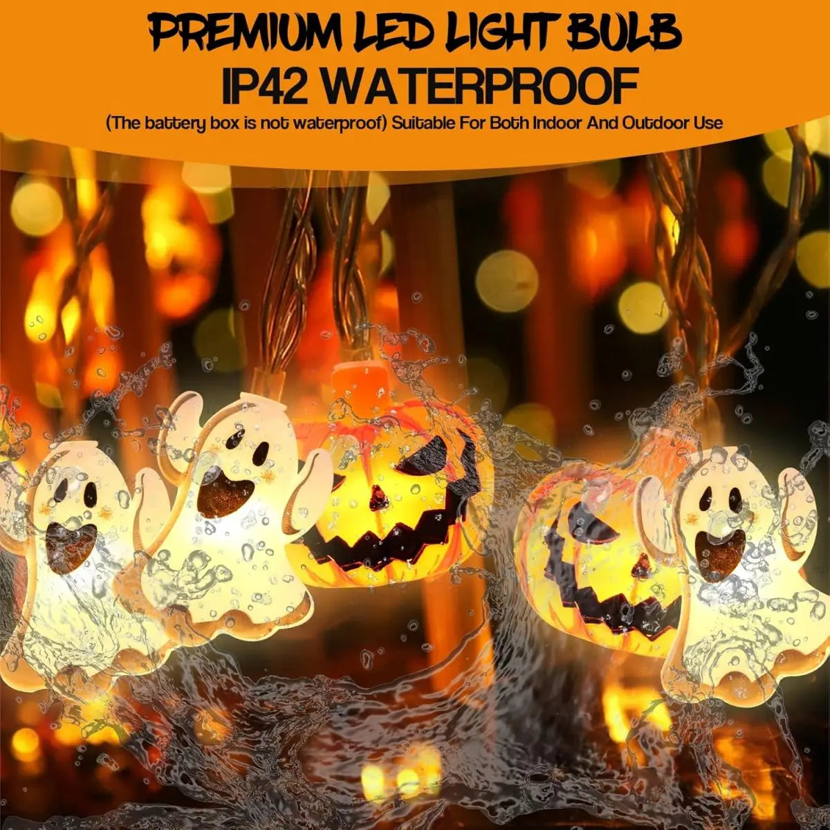 Lampki LED Halloween Dynia i Duch na Baterie – Dekoracja na Halloween, Ogród i Dom