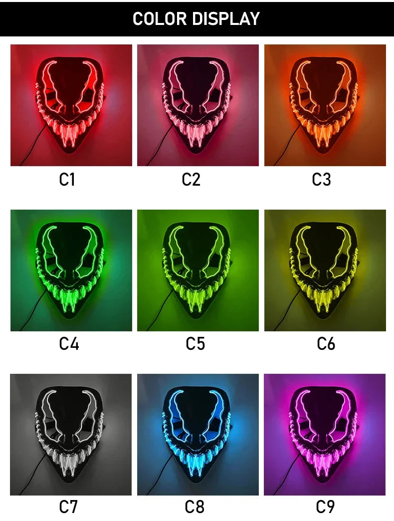 Świecąca Maska LED Halloween – Krzyk / Venom / Skorpion – Cosplay, Maskarada, Impreza