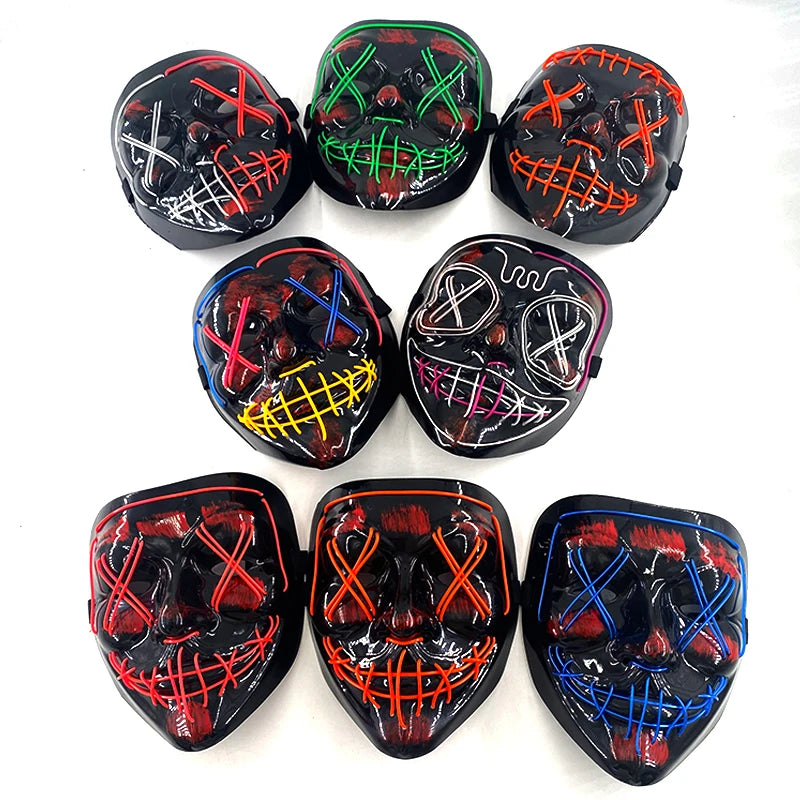 Bezprzewodowa Maska LED Neon Purge – świecąca w Ciemności, Horror Cosplay, Halloween, Maskarada, Impreza