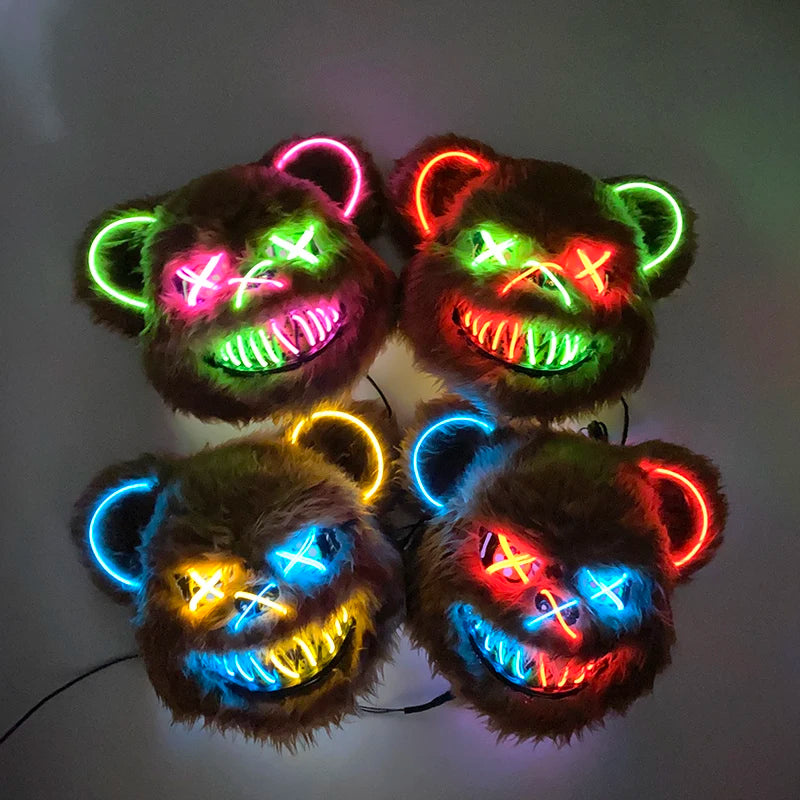 Świecąca Maska LED – Krwawy Królik / Czarny Niedźwiedź – Halloween, Cosplay, Impreza