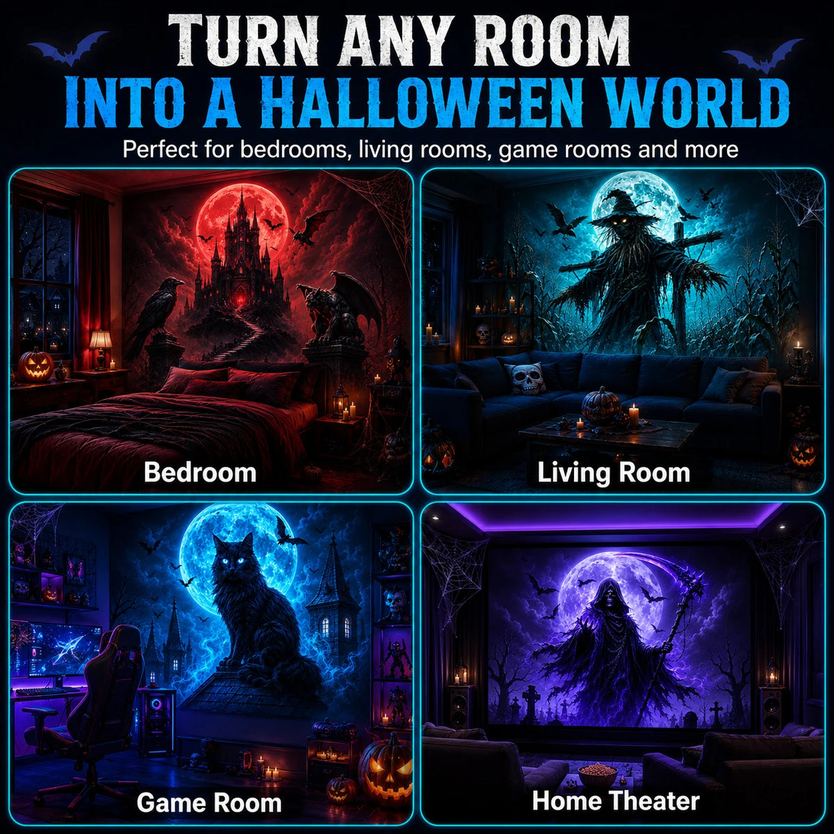 Lampka Nocna Projektor Halloween – 10 Wzorców, Światło Atmosferyczne