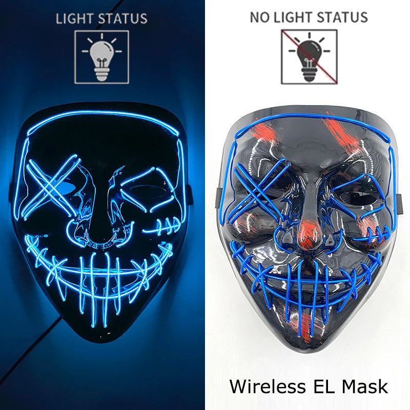 Bezprzewodowa Maska LED Neon Purge – świecąca w Ciemności, Horror Cosplay, Halloween, Maskarada, Impreza