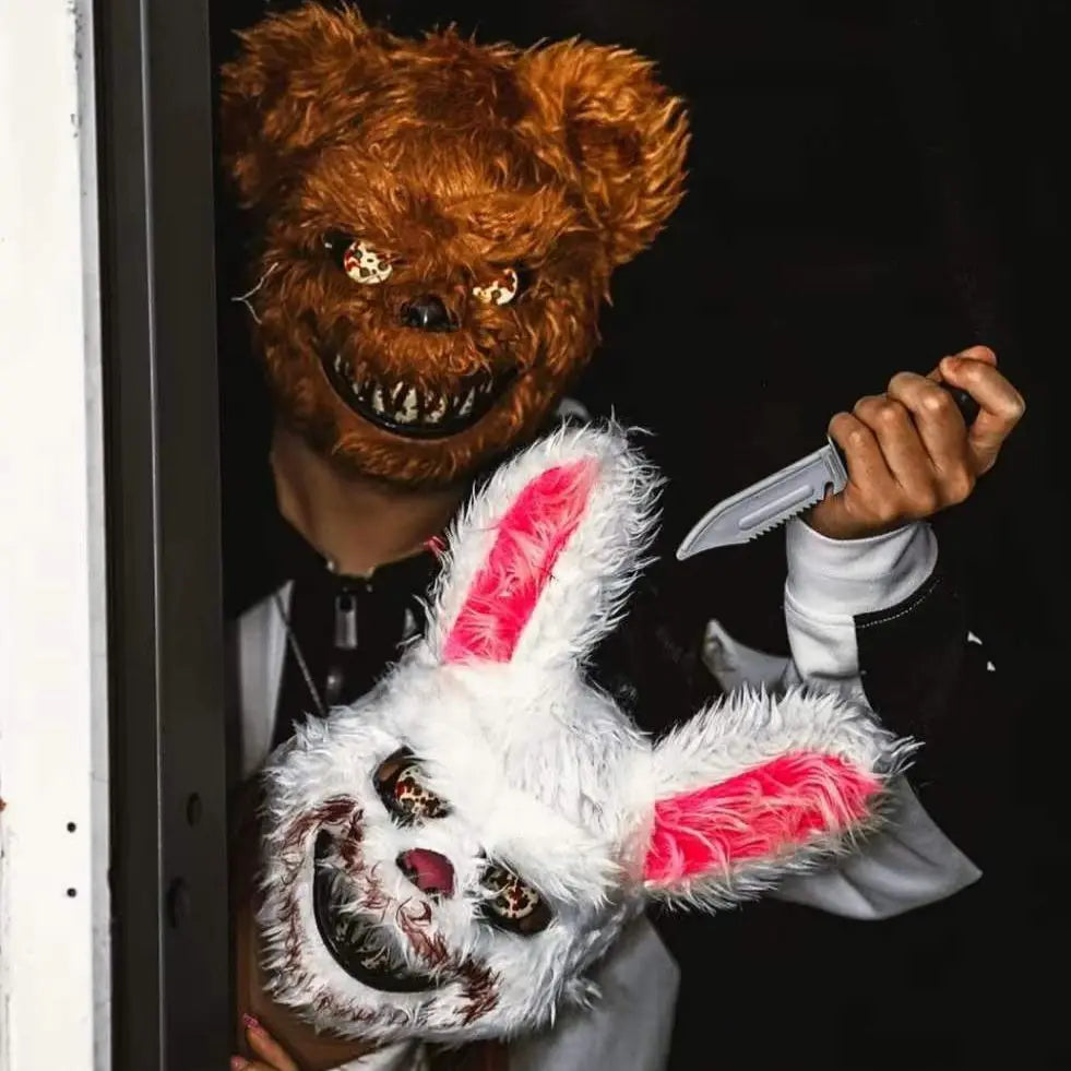Świecąca Maska LED – Krwawy Królik / Czarny Niedźwiedź – Halloween, Cosplay, Impreza
