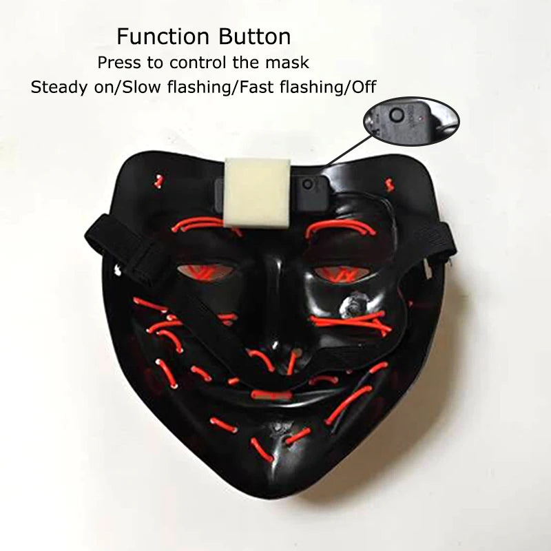 Bezprzewodowa Maska LED Neon Purge – świecąca w Ciemności, Horror Cosplay, Halloween, Maskarada, Impreza