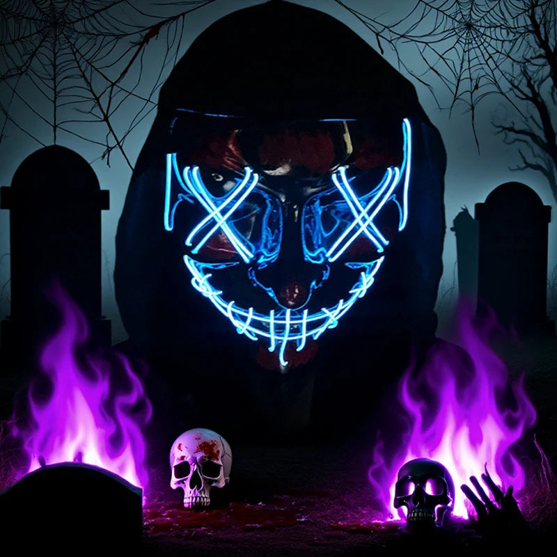 Bezprzewodowa Maska LED Neon Purge – świecąca w Ciemności, Horror Cosplay, Halloween, Maskarada, Impreza