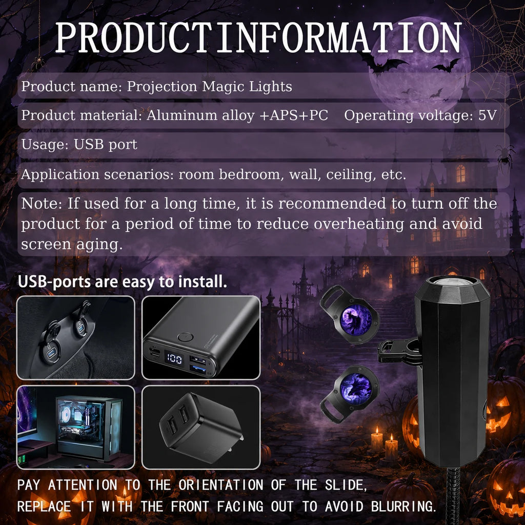 Lampka Nocna Projektor Halloween – 10 Wzorców, Światło Atmosferyczne