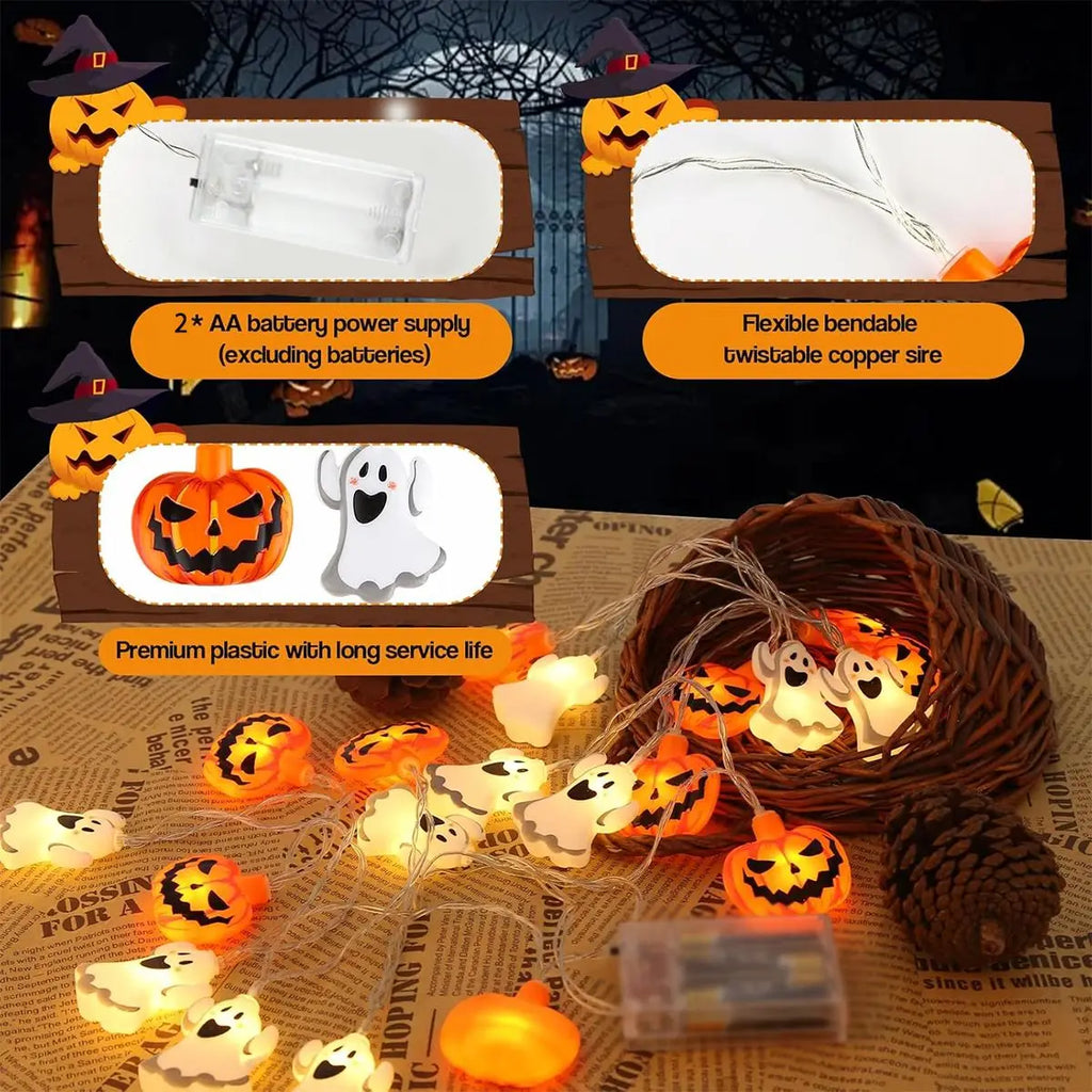 Lampki LED Halloween Dynia i Duch na Baterie – Dekoracja na Halloween, Ogród i Dom