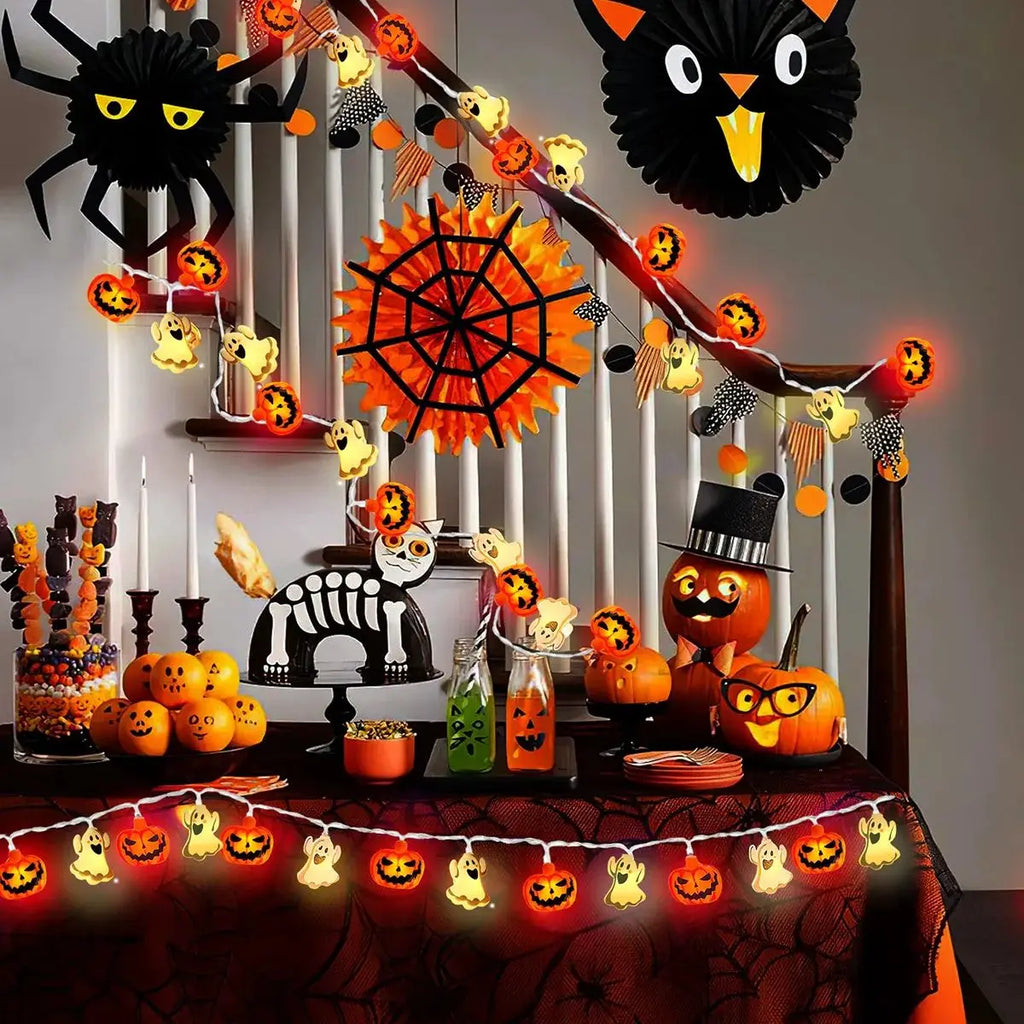 Lampki LED Halloween Dynia i Duch na Baterie – Dekoracja na Halloween, Ogród i Dom