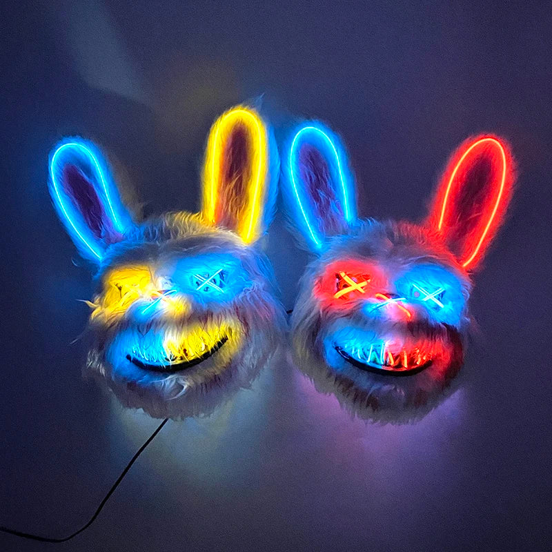 Świecąca Maska LED – Krwawy Królik / Czarny Niedźwiedź – Halloween, Cosplay, Impreza
