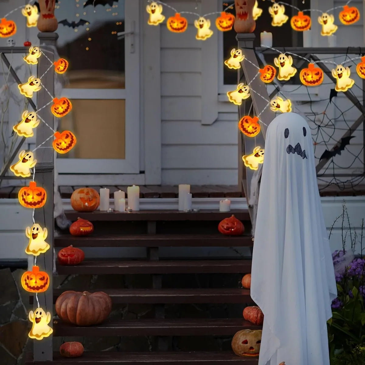 Lampki LED Halloween Dynia i Duch na Baterie – Dekoracja na Halloween, Ogród i Dom