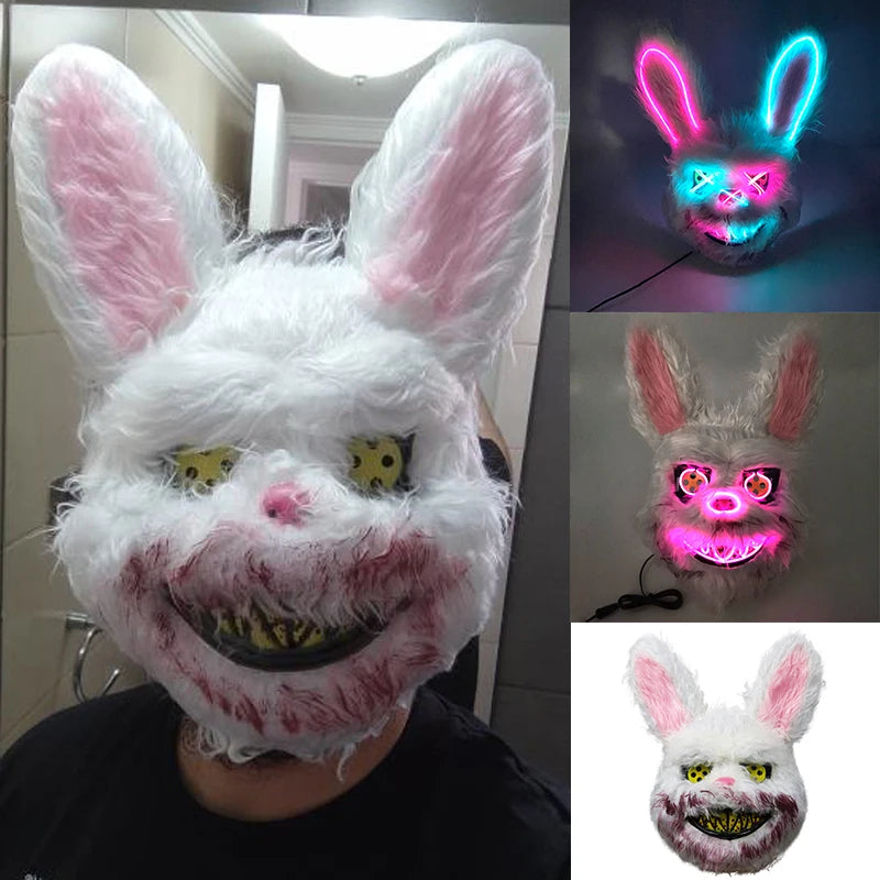 Świecąca Maska LED – Krwawy Królik / Czarny Niedźwiedź – Halloween, Cosplay, Impreza