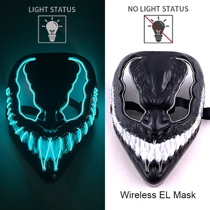 Bezprzewodowa Maska LED Neon Purge – świecąca w Ciemności, Horror Cosplay, Halloween, Maskarada, Impreza