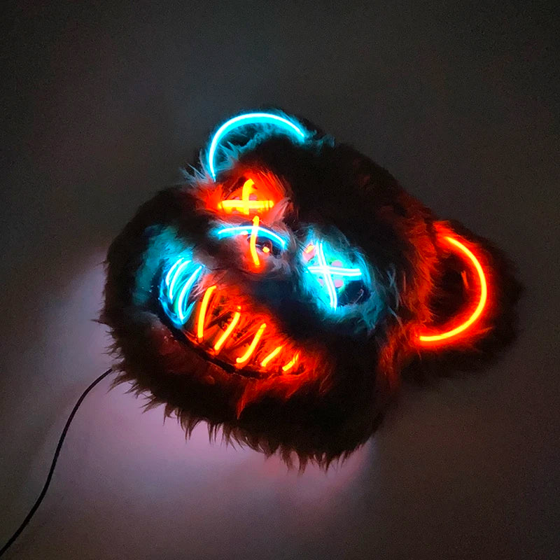 Świecąca Maska LED – Krwawy Królik / Czarny Niedźwiedź – Halloween, Cosplay, Impreza