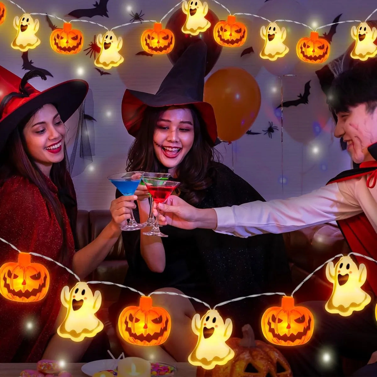 Lampki LED Halloween Dynia i Duch na Baterie – Dekoracja na Halloween, Ogród i Dom