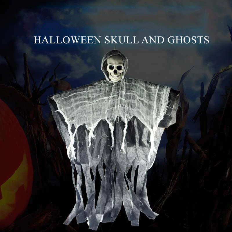 Halloweenowy Wiszący Duch – Realistyczna Dekoracja ze Szkieletem i Kosturem na Nawiedzony Dom