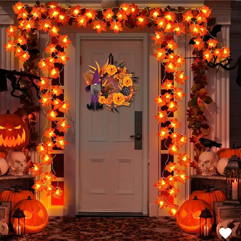 Girlanda LED na Halloween 2/3/6M – Sztuczne Liście Klonu – Dekoracja na Halloween, Boże Narodzenie i Dzień Dziękczynienia