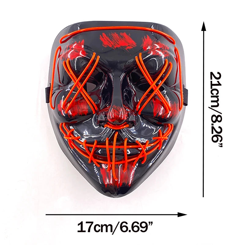 Bezprzewodowa Maska LED Neon Purge – świecąca w Ciemności, Horror Cosplay, Halloween, Maskarada, Impreza