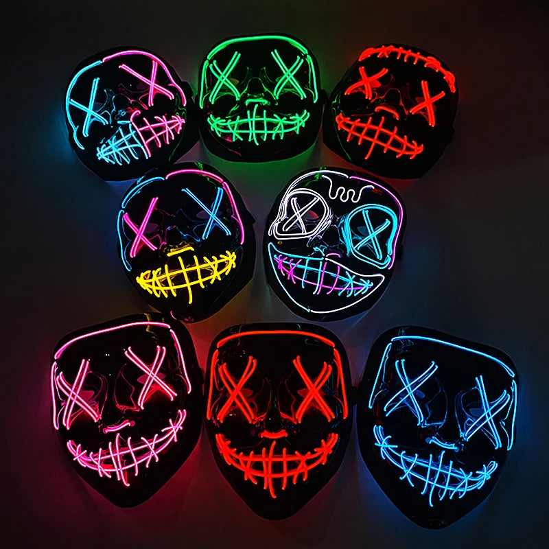 Bezprzewodowa Maska LED Neon Purge – świecąca w Ciemności, Horror Cosplay, Halloween, Maskarada, Impreza
