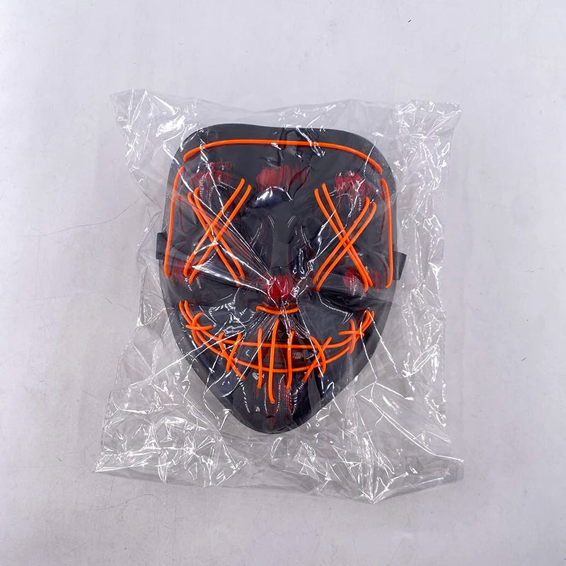 Bezprzewodowa Maska LED Neon Purge – świecąca w Ciemności, Horror Cosplay, Halloween, Maskarada, Impreza